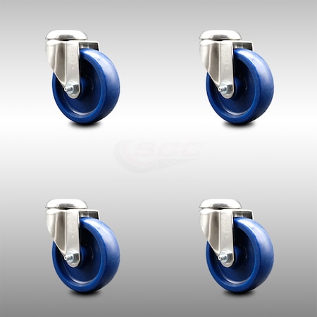 Service Caster 4 Inch 316SS Solid Polyurethane Wheel Swivel Bolt Hole Caster Set SCC-SS316BH20S414-SPUS-4